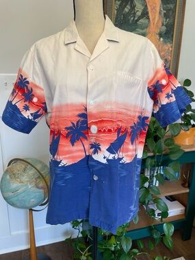 Vintage Casual Wear Made In Hawaii Cotton Men’s Button Down Medium Sunset